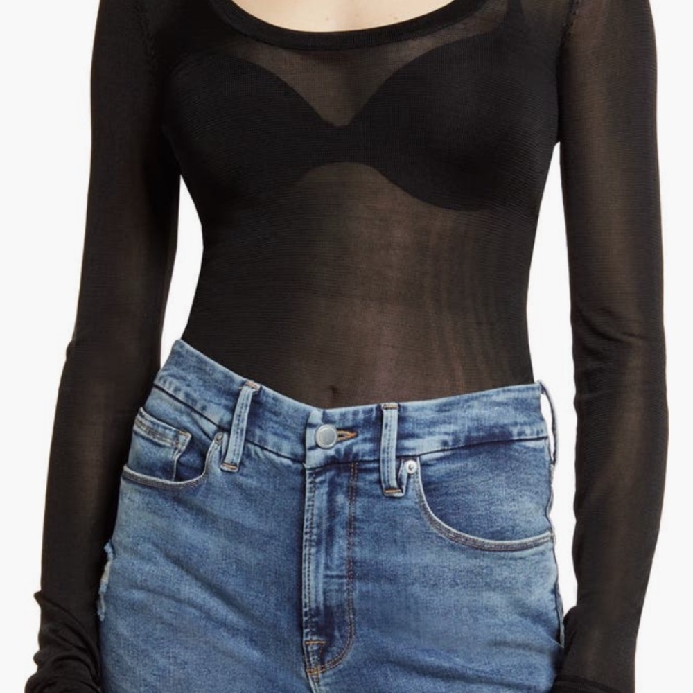 Good American Sheer Black Bodysuit